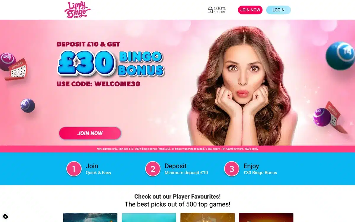 Lippy Bingo homepage and welcome offer