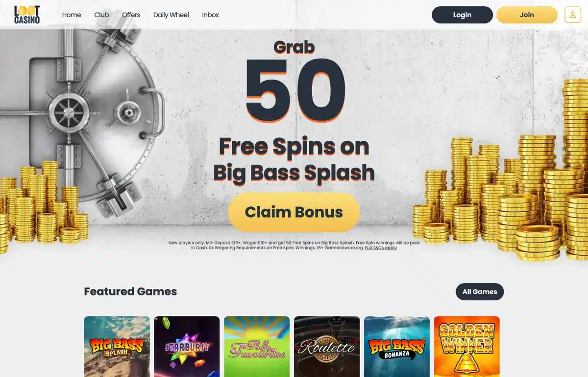 Loot Casino homepage screenshot &ndash; July 2026