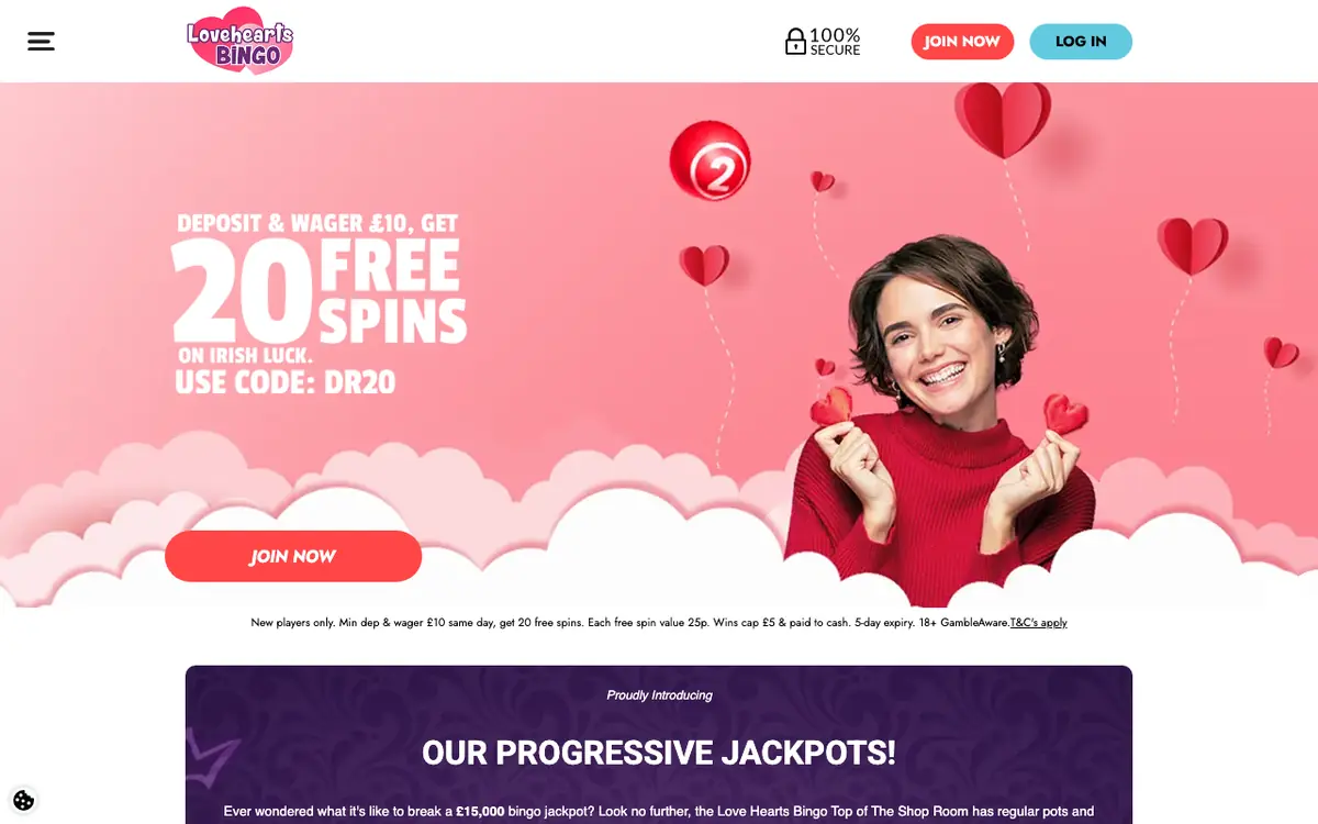 Love Hearts Bingo homepage screenshot – July 2026