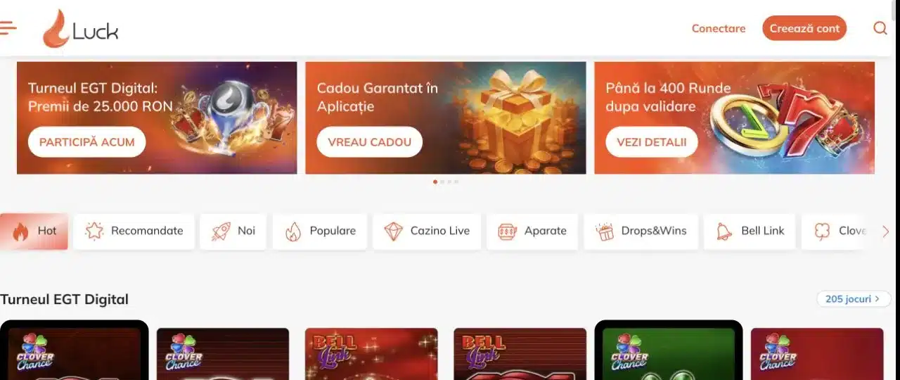 Current Luck.com Romanian casino homepage