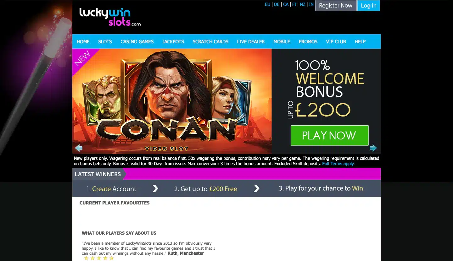 Lucky Win Slots homepage before the casino closed