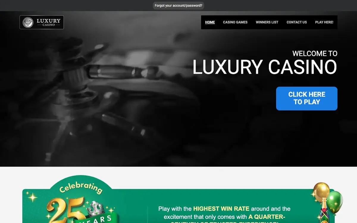 Luxury Casino homepage screenshot – July 2026