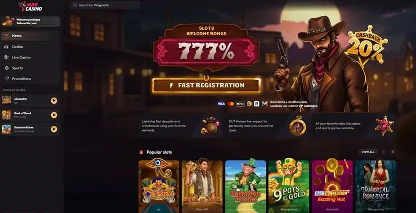 Mad Casino homepage screenshot