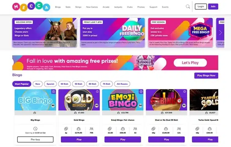 Mecca Bingo homepage screenshot