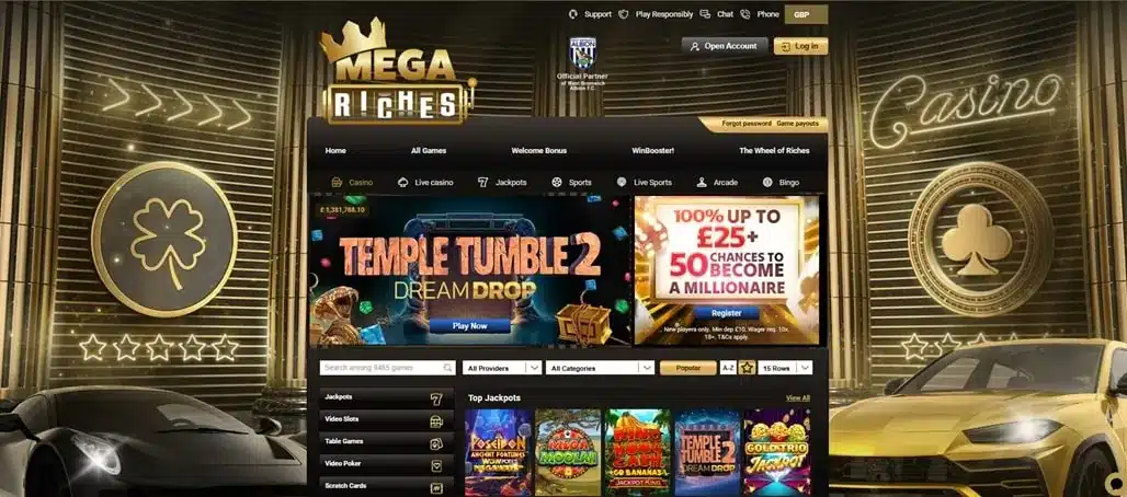 Mega Riches Casino homepage screenshot