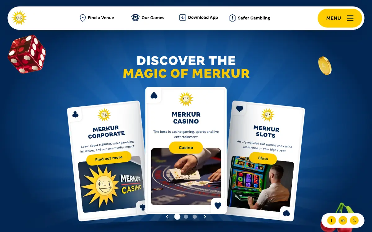 Current MERKUR UK homepage showing Merkur Slots venues