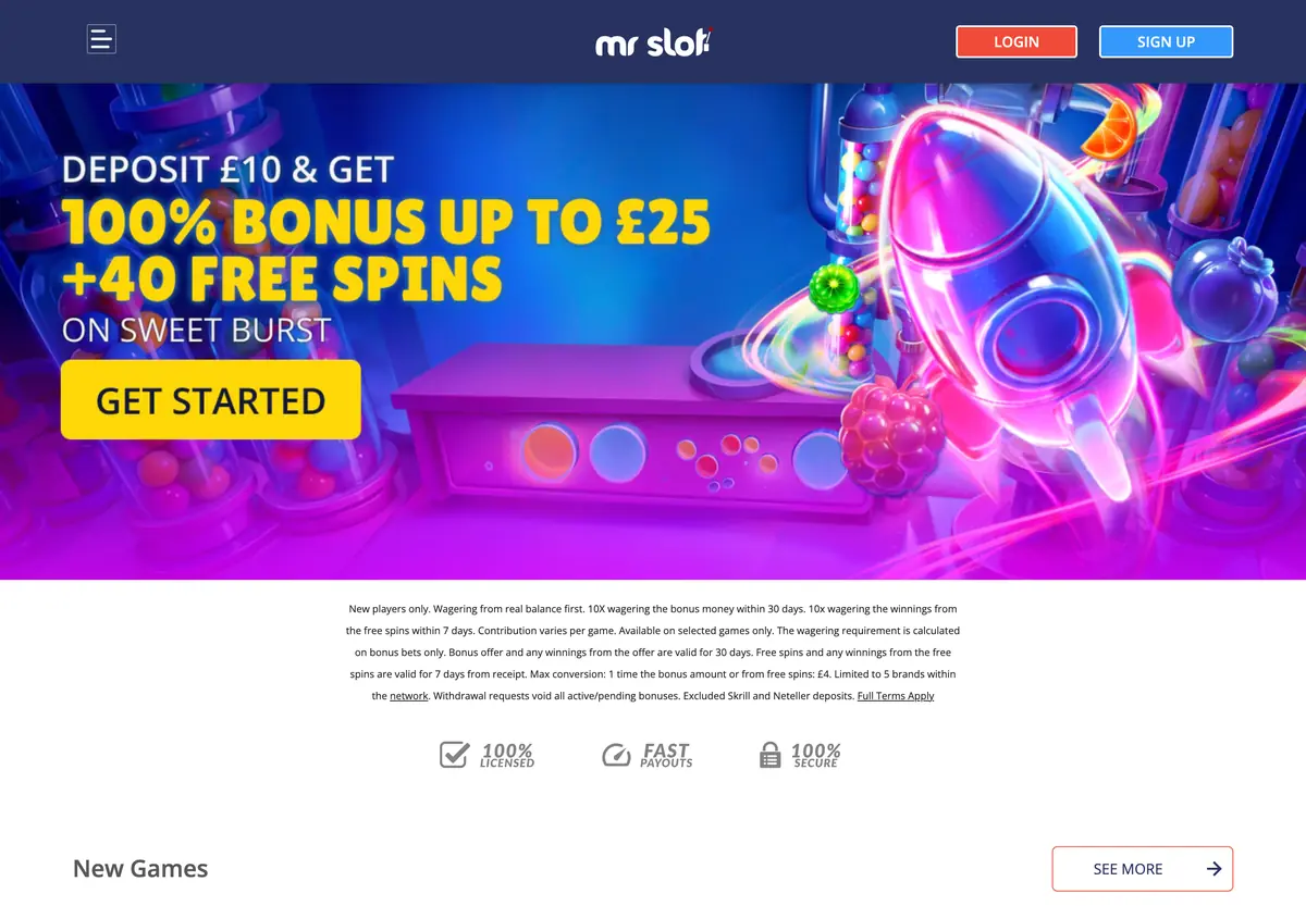 Mr Slot homepage screenshot – July 2026
