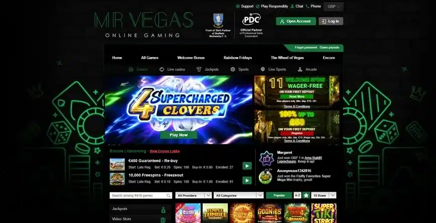 Mr Vegas Casino homepage screenshot