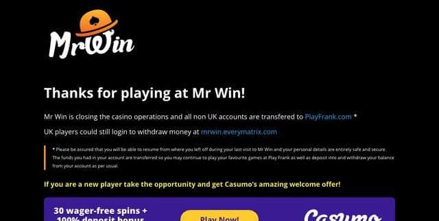 Mr Win homepage screenshot