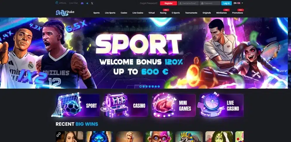 MyStake Casino homepage screenshot