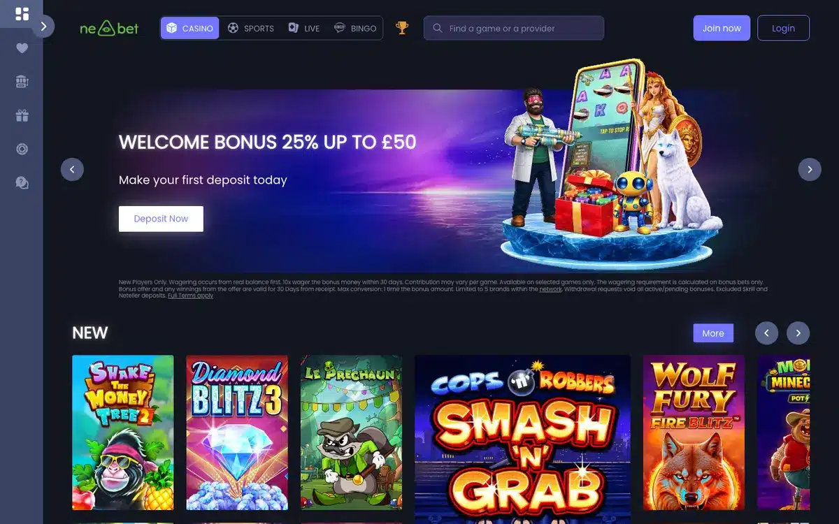 NE Bet homepage screenshot – July 2026