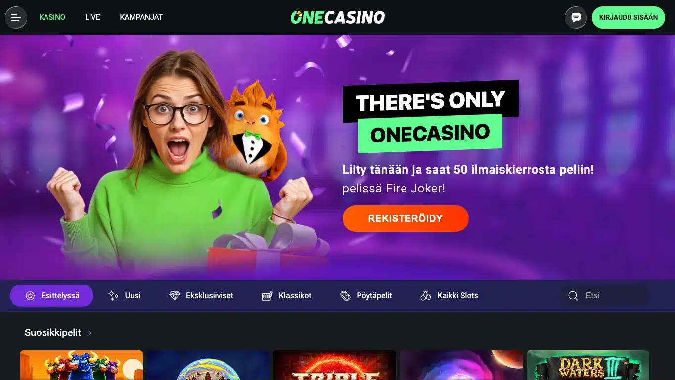 One Casino homepage screenshot
