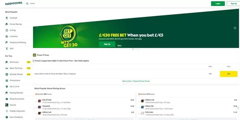 Paddy Power sister sites screenshot