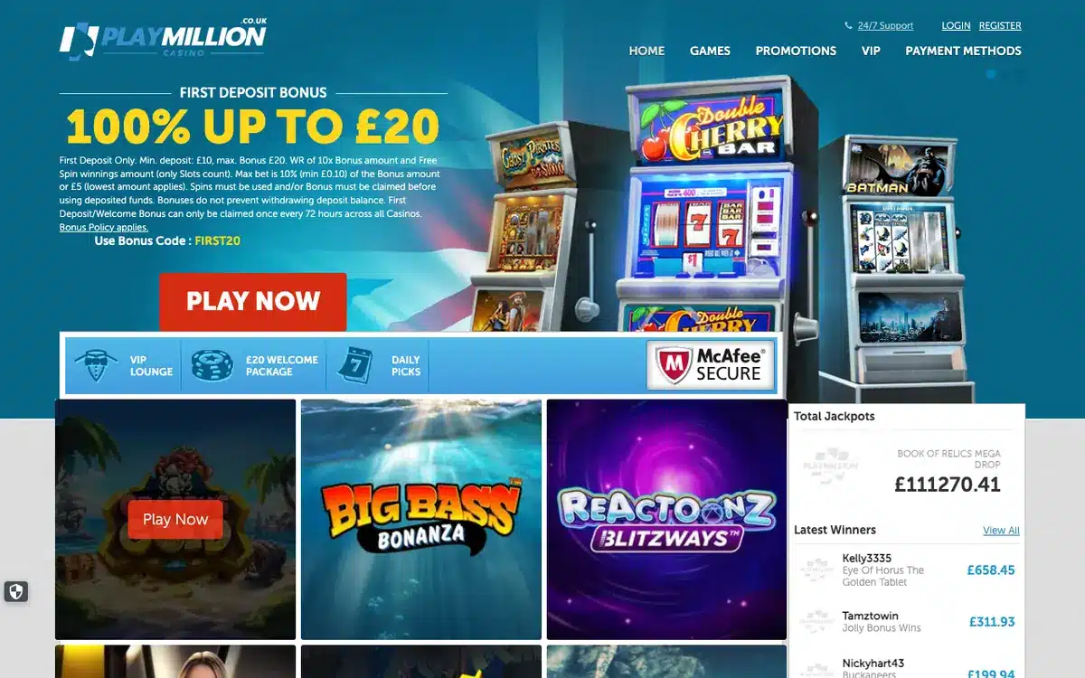 PlayMillion homepage screenshot – July 2026
