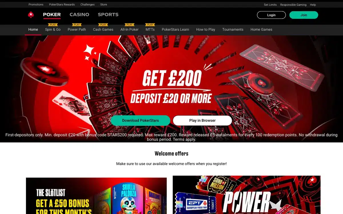 PokerStars homepage screenshot – July 2026