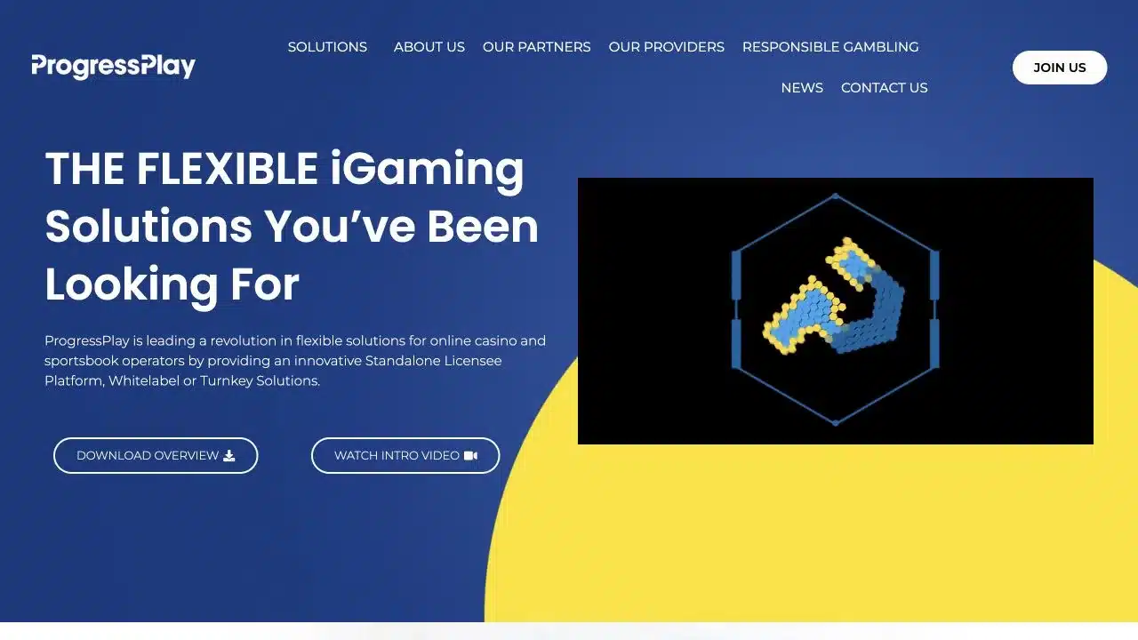ProgressPlay homepage showing its white-label, turnkey and standalone platform services