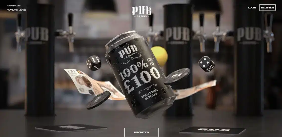 Pub Casino homepage screenshot