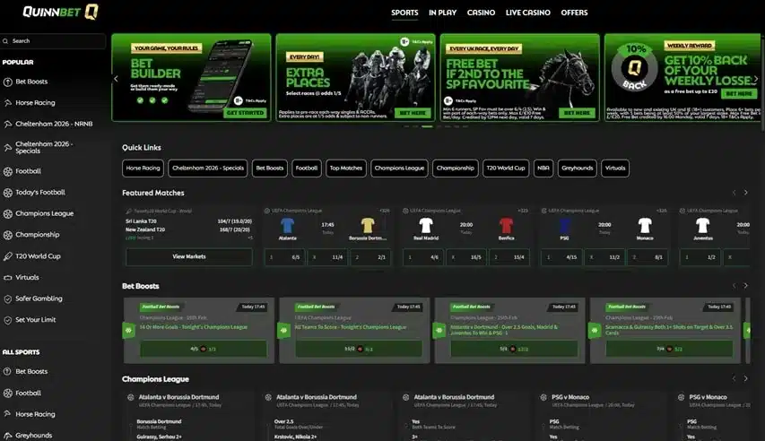 QuinnBet homepage screenshot