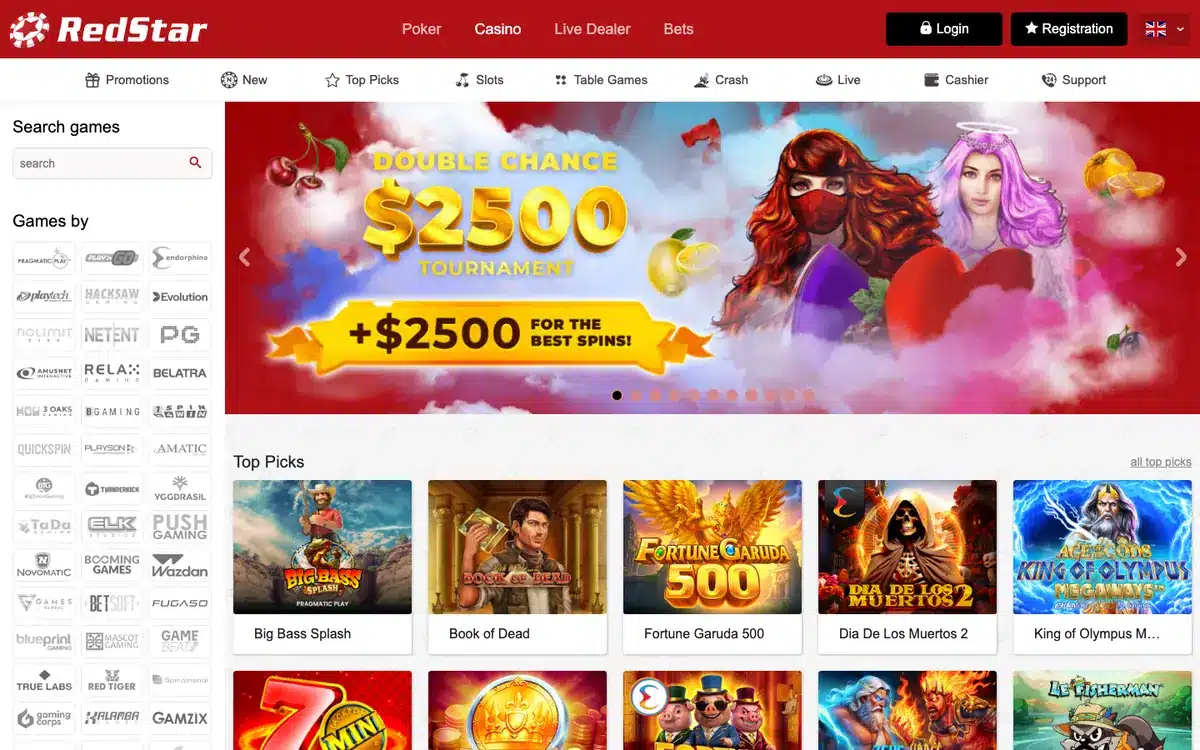 Red Star Casino homepage screenshot - July 2026