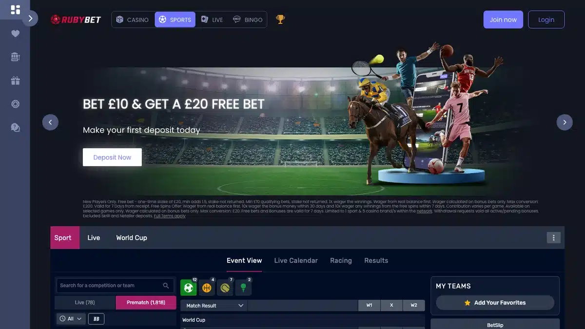 Ruby Bet homepage showing its current sportsbook welcome offer