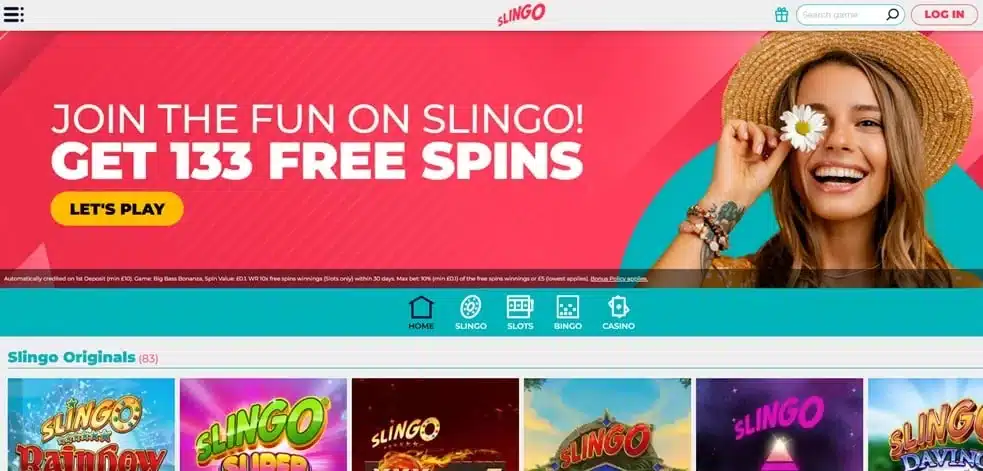 Slingo homepage screenshot