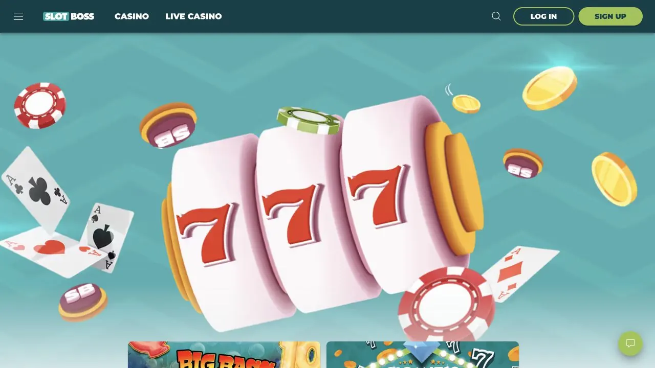 Slot Boss casino homepage showing the slots lobby