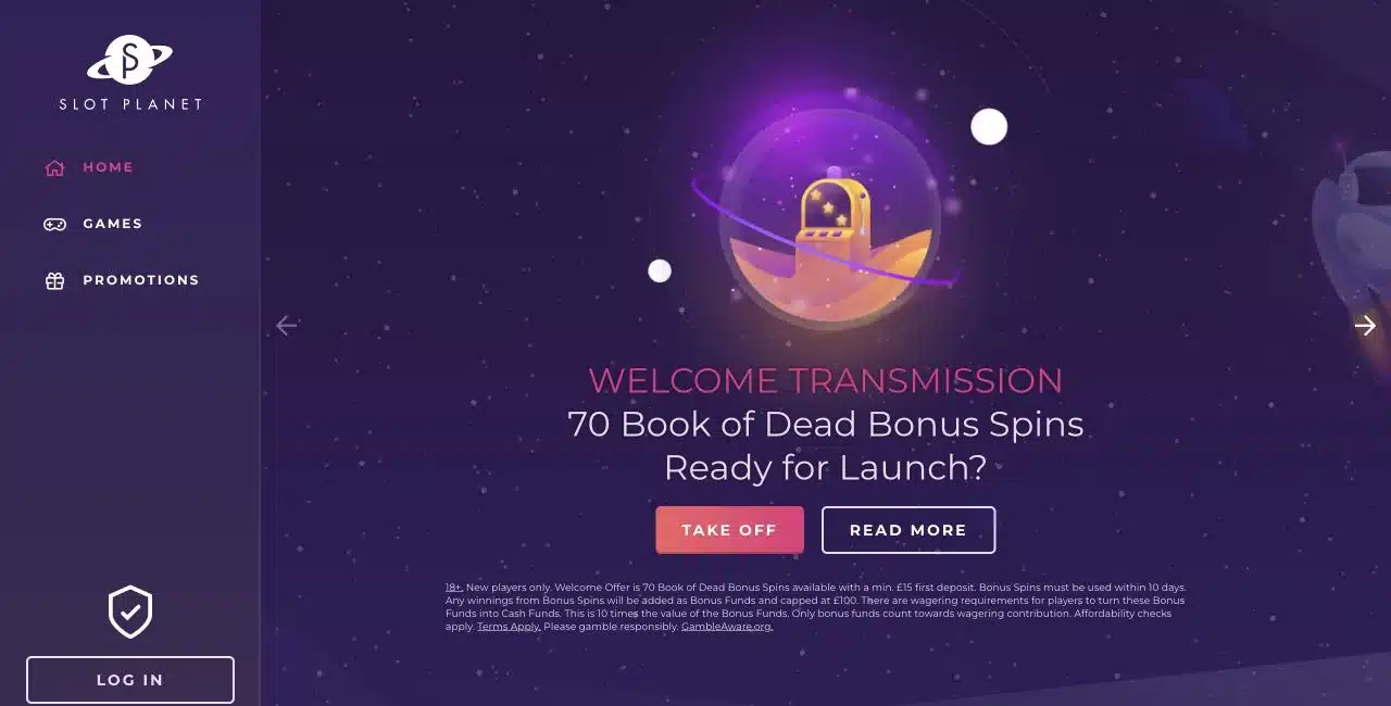 Slot Planet casino homepage and current bonus spins offer