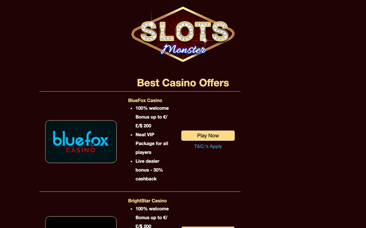 Slots Monster homepage screenshot – archived 2018 capture