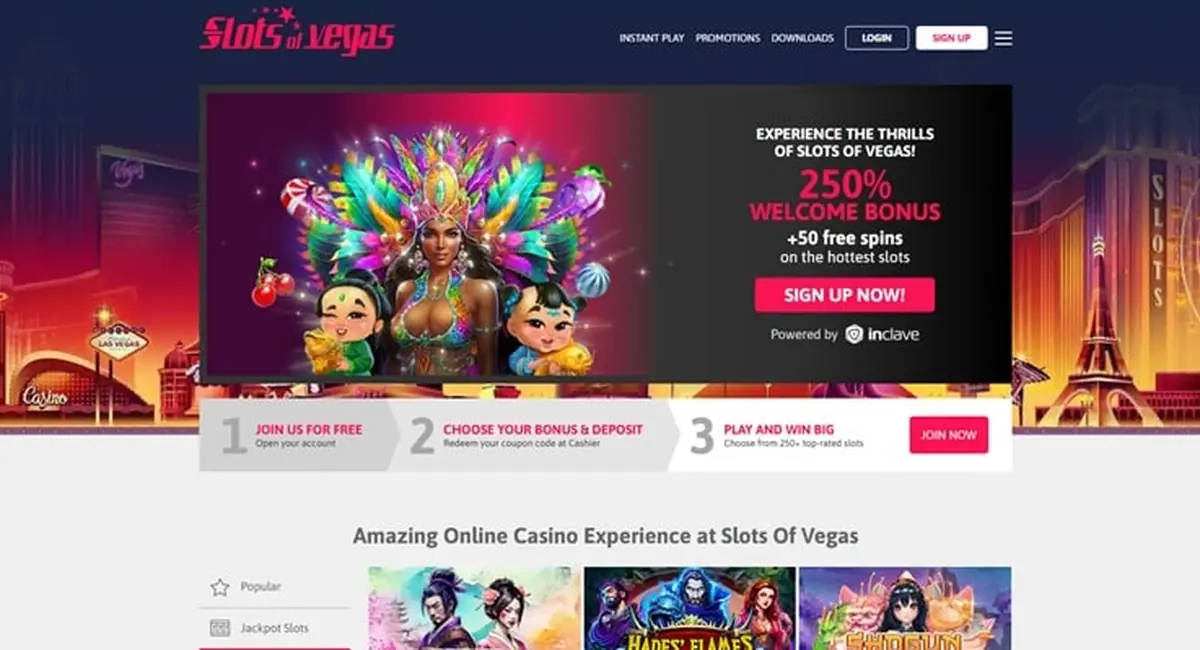 Slots of Vegas homepage screenshot – July 2026