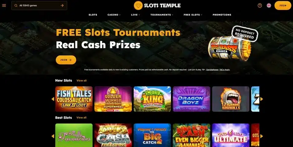 Slots Temple homepage screenshot