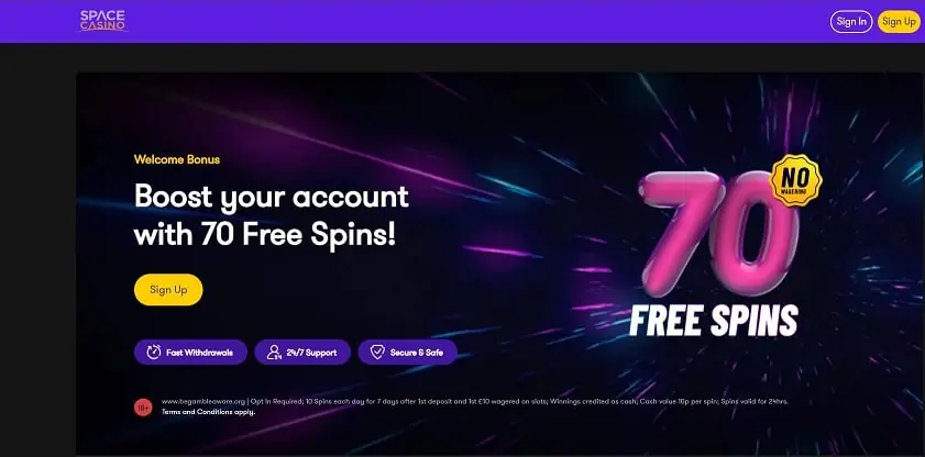 Space Casino homepage screenshot - archived from 2024, before its April 2025 closure