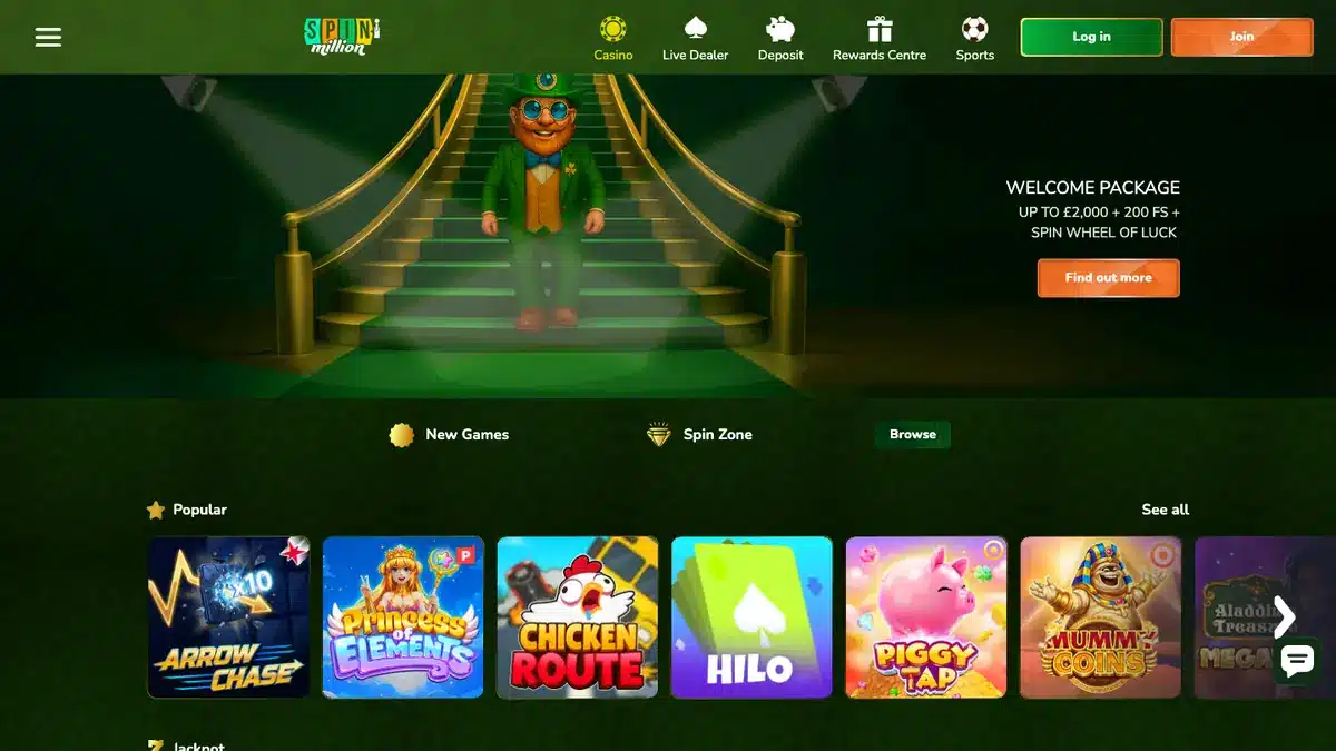 Spinmillion homepage screenshot &ndash; July 2026