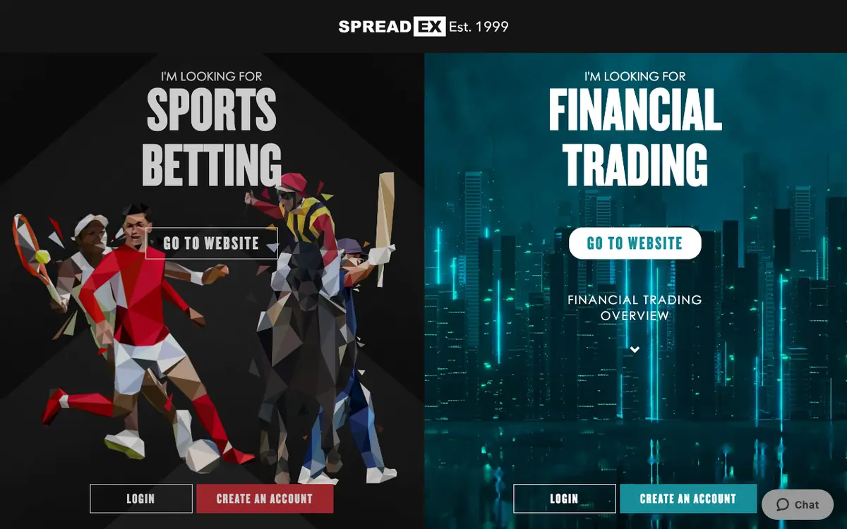 Spreadex homepage screenshot – July 2026