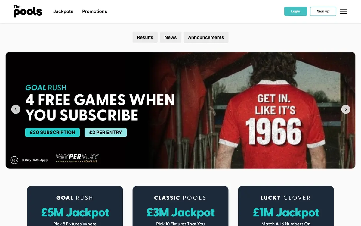 Terrier Pools successor The Pools homepage screenshot – July 2026