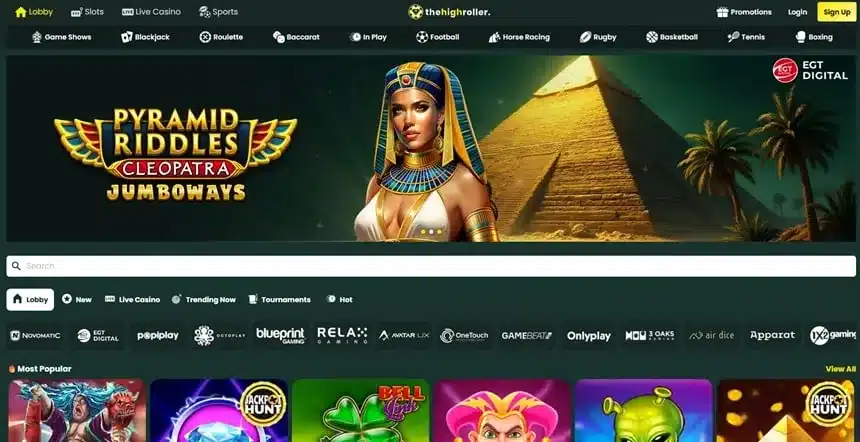 The High Roller Casino homepage screenshot – July 2026
