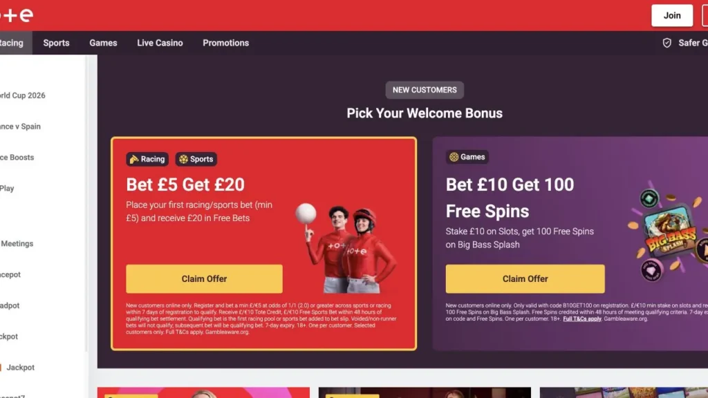 Tote homepage reached from the Totesport domain