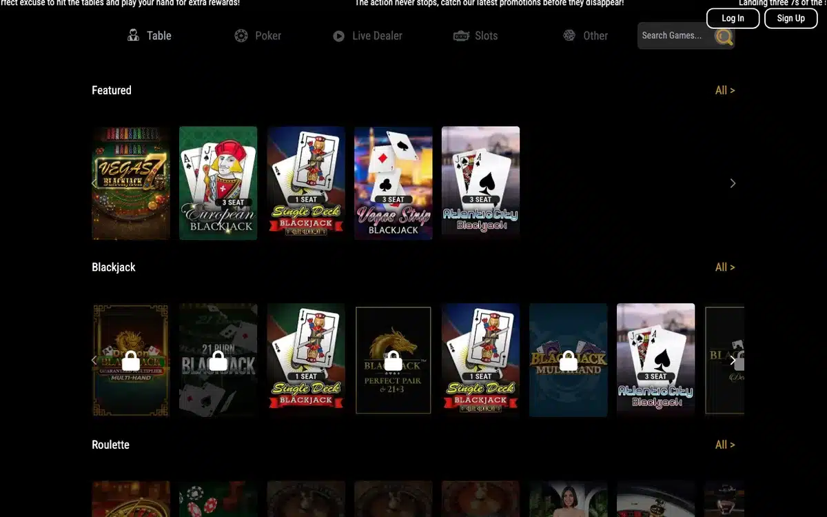 Treasure Mile casino game lobby