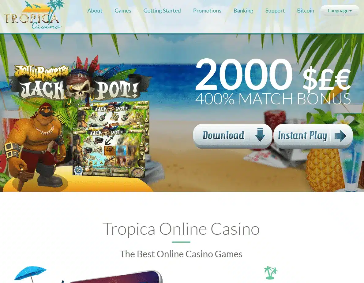 Tropica Casino homepage screenshot