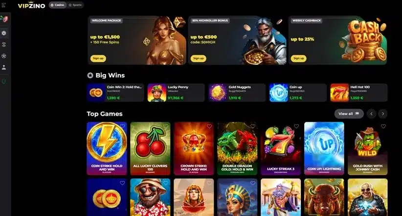Vipzino homepage screenshot