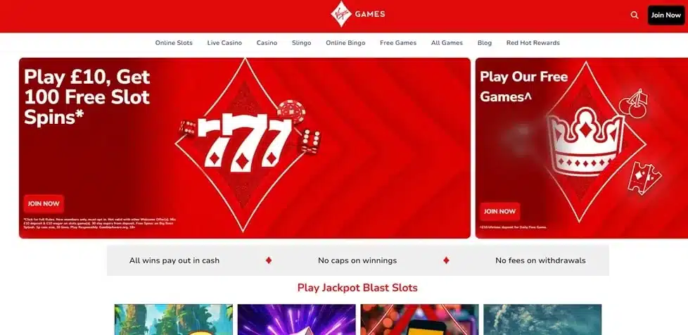 Virgin Games homepage screenshot