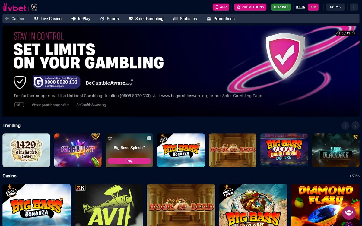 VBET homepage screenshot – July 2026