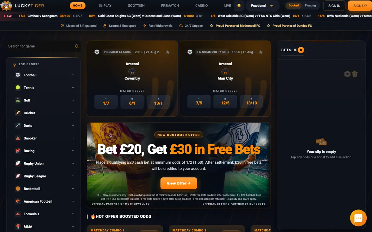Lucky Tiger homepage screenshot – July 2026