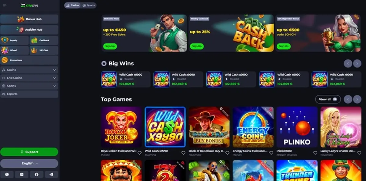 Xtraspin homepage screenshot – July 2026