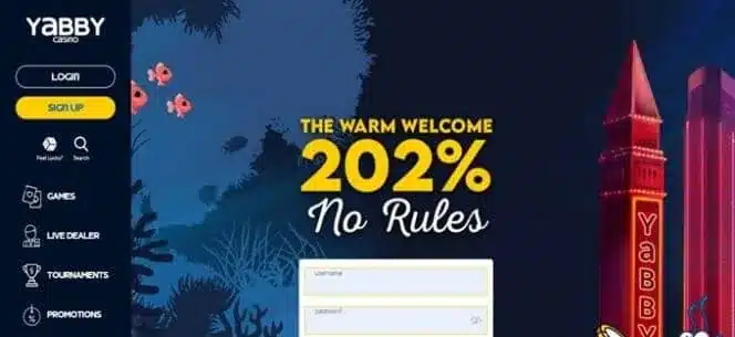 Yabby Casino homepage screenshot – July 2026