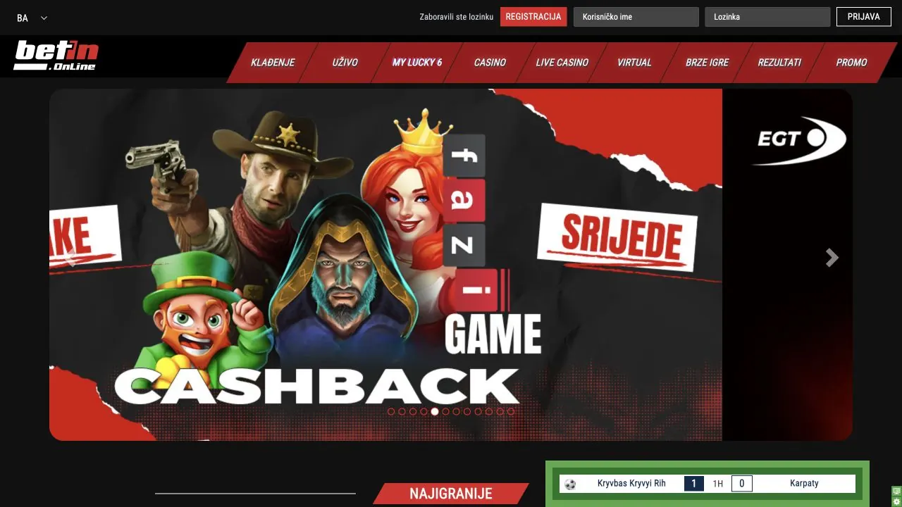 BetIn sportsbook and casino homepage showing the current BetIn.online navigation and promotions