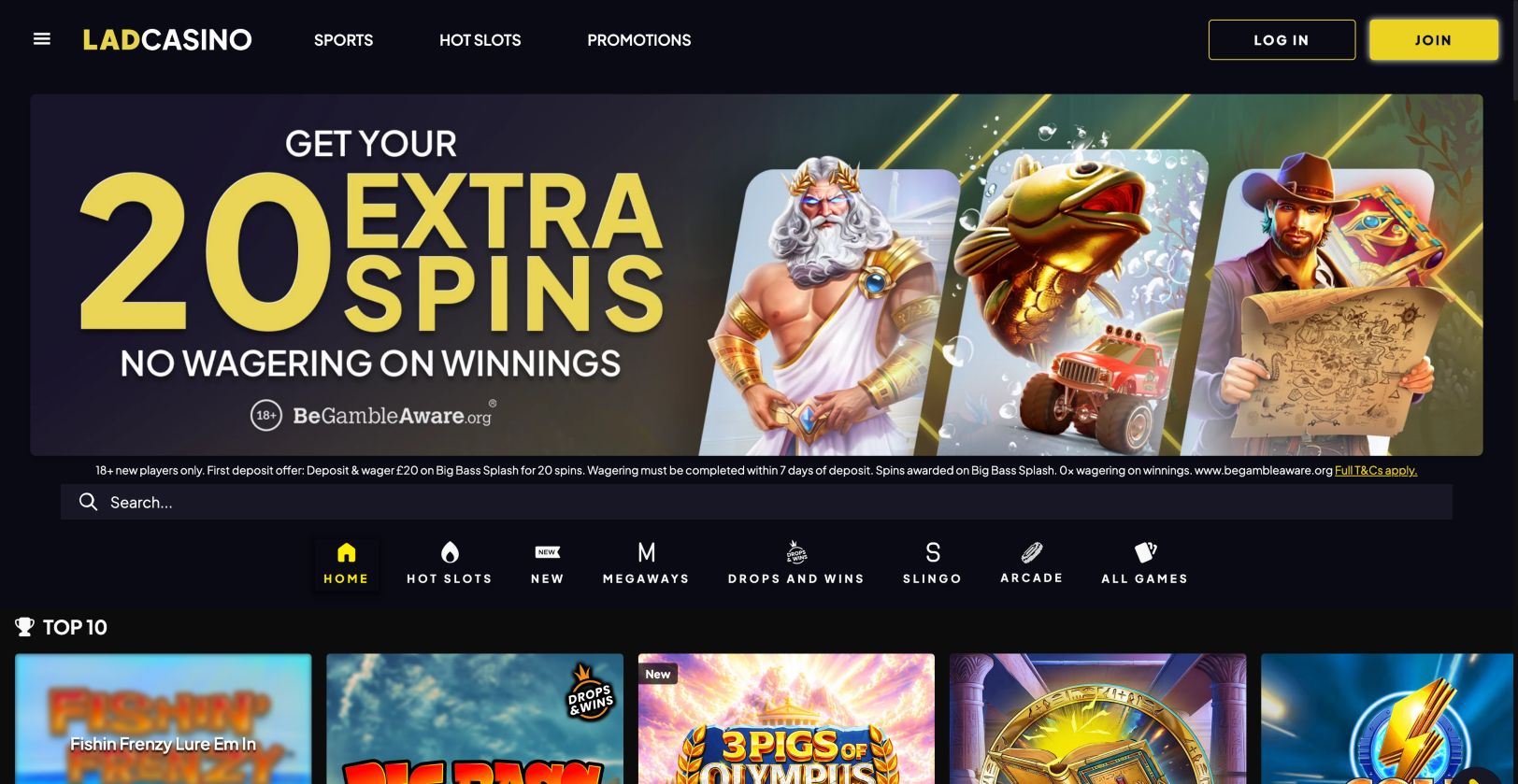 Lad Casino on 16 September 2026, with its search field and Arcade category.