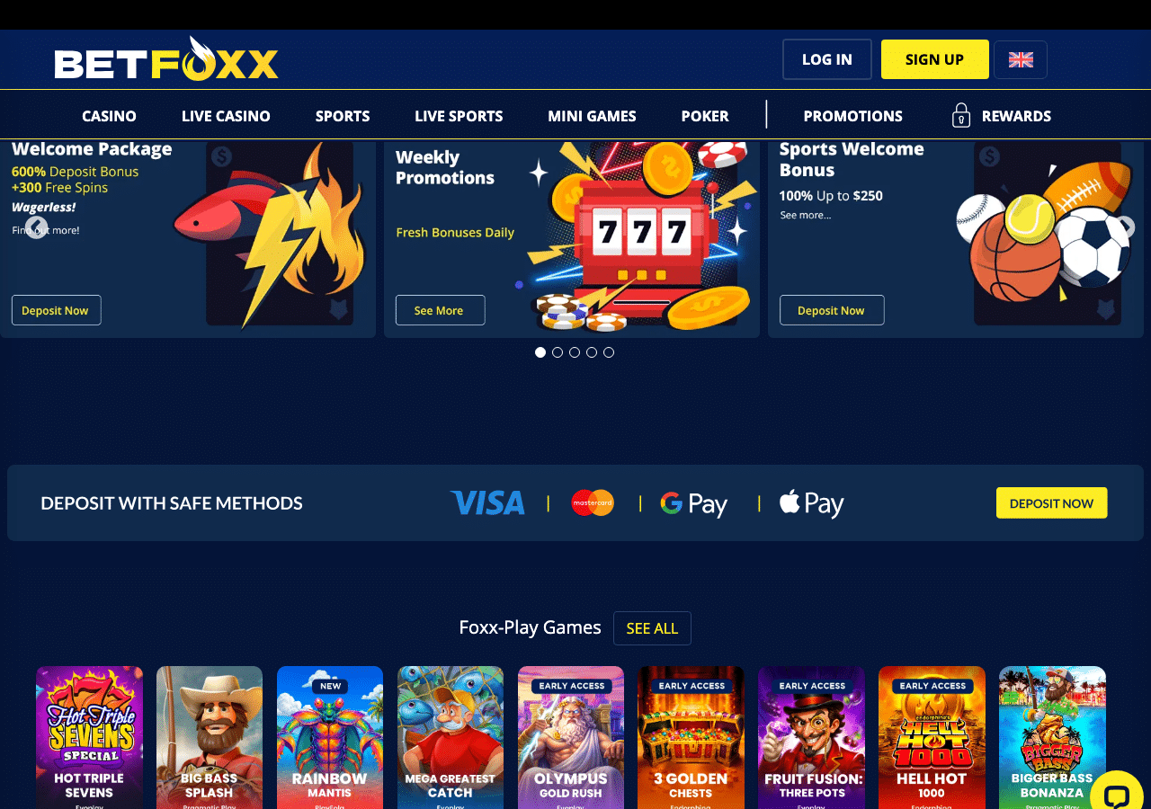 Betfoxx on 14 September 2026, with casino and sports navigation above the Foxx-Play Games row.