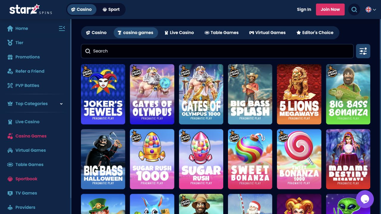 Starz Spins’ public casino catalogue on 13 September 2026.