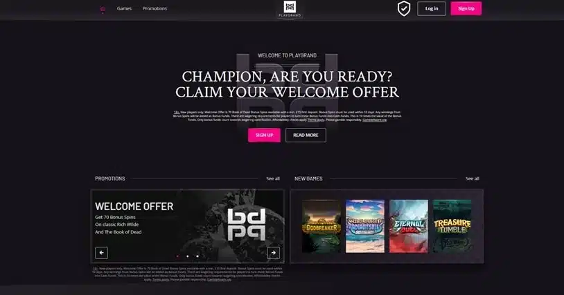 PlayGrand Casino homepage screenshot