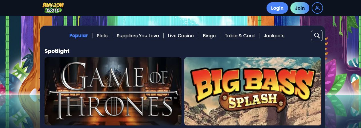 Amazon Slots on 3 October 2026: category bar and Spotlight games.